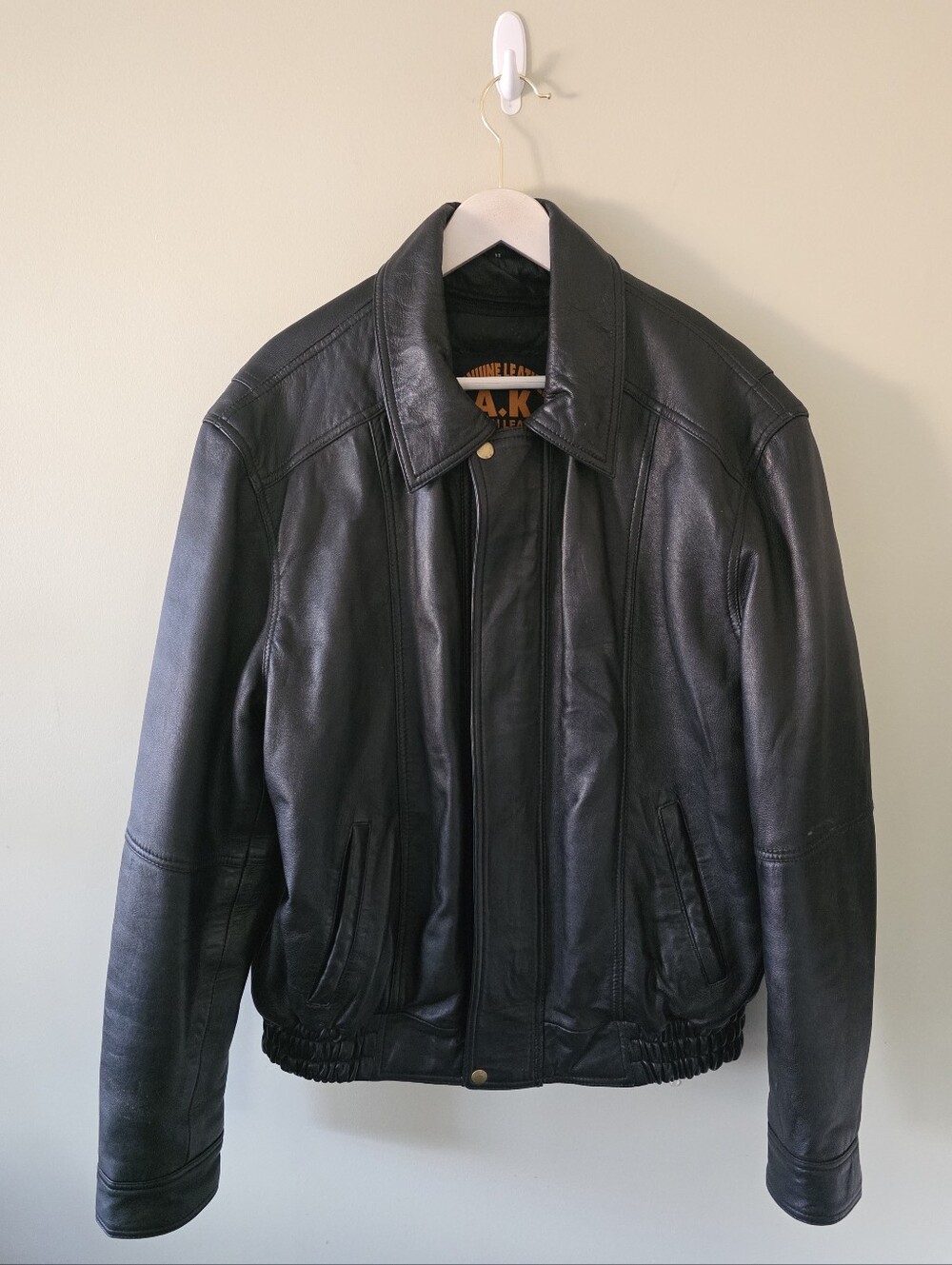 AK Adnan Leather M Black Moto Leather Bomber Jacket 80s 90s Contemporary Biker